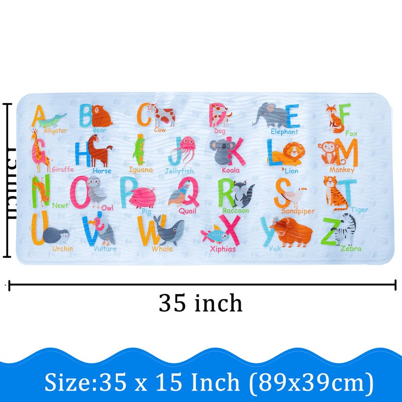 BEEHOMEE Cartoon Non Slip Bathtub Mat for Kids - 34x15 Inch XL Large Size Anti Slip Shower Mats for for Toddlers Children Baby Floor Tub Mats (Alphabet) - Image 2
